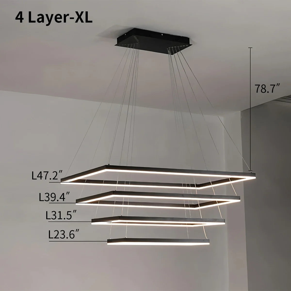 Modern Black Tiered Rectangular Chandelier