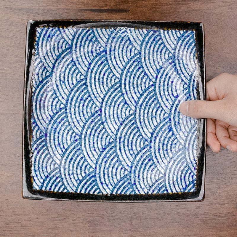 Mino Ware Rectangular Ripple Sushi Plate Gift Set