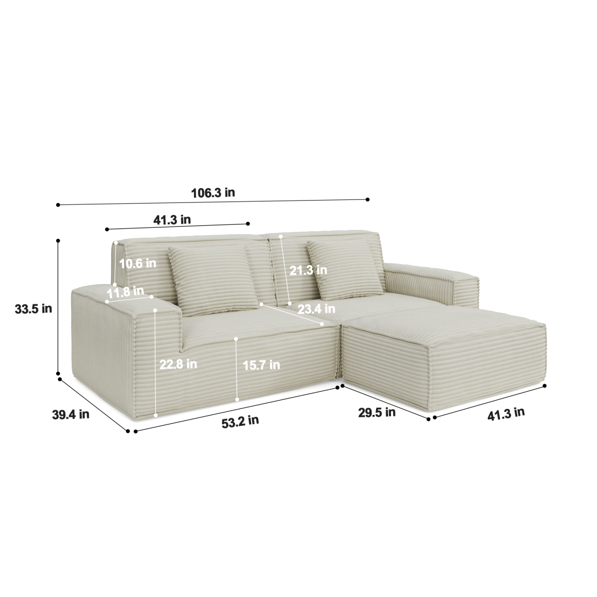 106.3 inch Modern Style Striped Compression sofa for Living Room & Bedroom