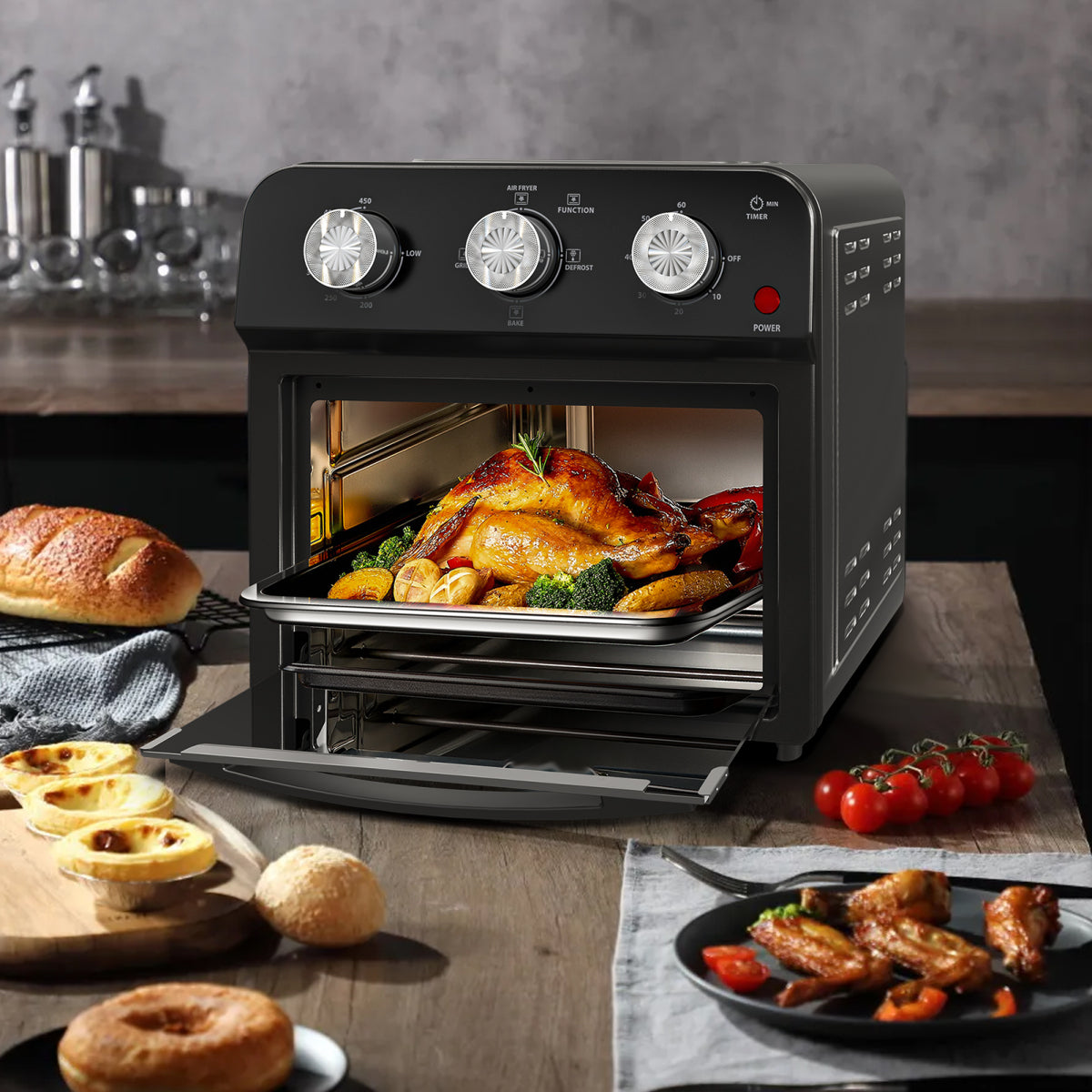 12.5 Quart 1500W Air Fryer Convection Toaster Oven 7-in-1 Stainless Steel Black
