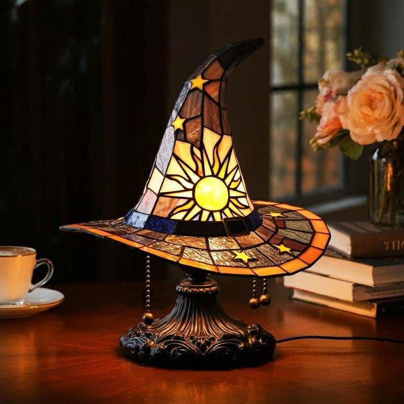 Stained Glass Witch Hat Desk Lamp
