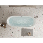 67'' acrylic freestanding bathtub with unique diamond pattern design: spacious oval shape,  Gloss white finish, Chrome overflow and pop-up drain CUPC