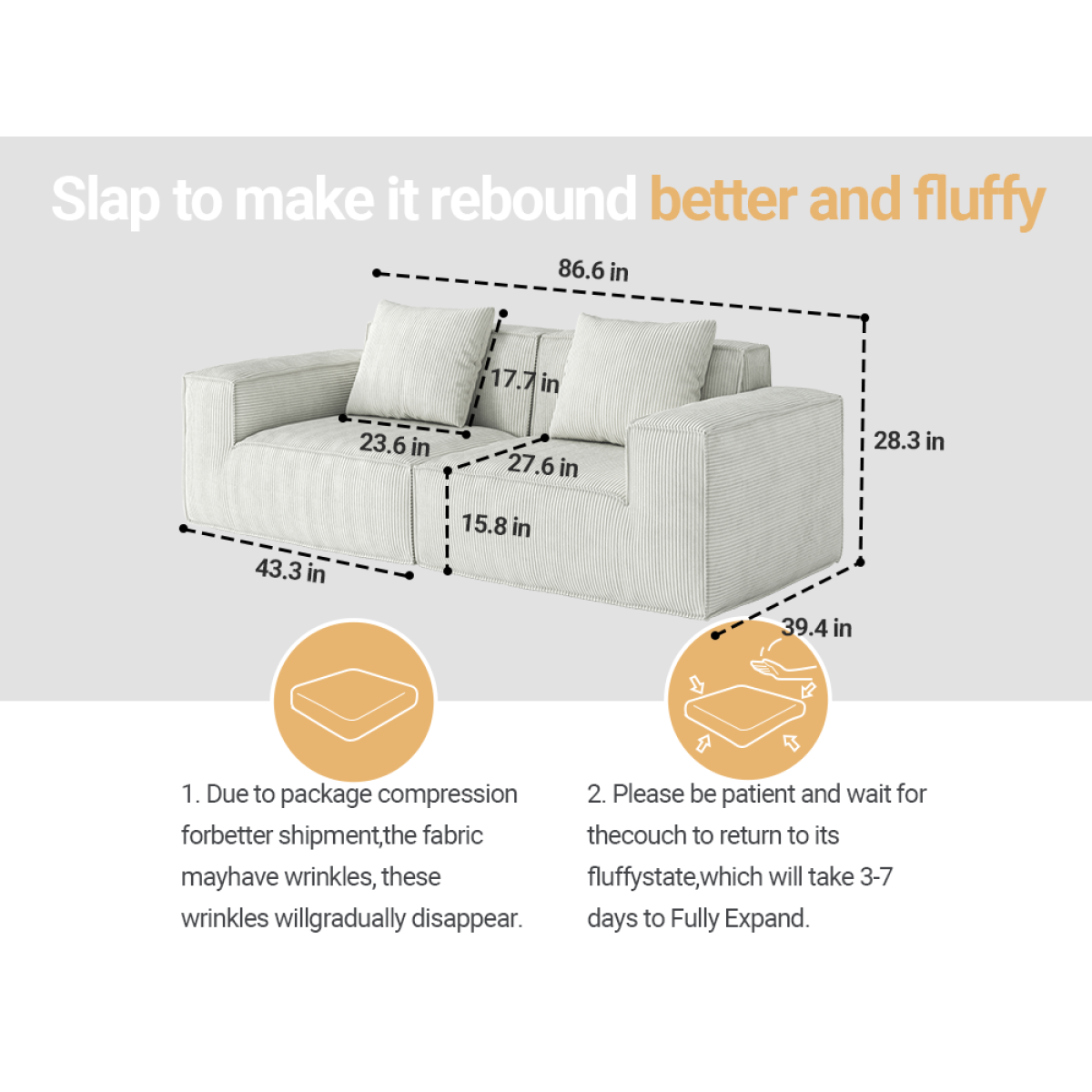 modular sofa can be converted into an oversized sofa bed Free conversion sofa set flexible configuration, soft corduroy cloud velvet fabric two person