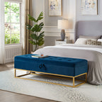 58.6" Bed Bench Metal Base in Navy Blue Velvet