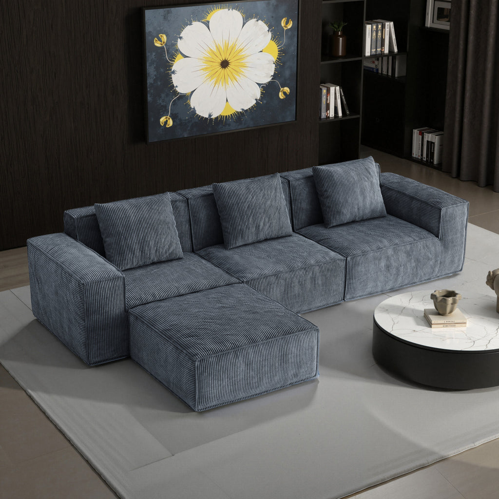118-inch modular sofa can be converted into an oversized sofa bed Free conversion sofa set flexible configuration, soft corduroy cloud velvet fabric
