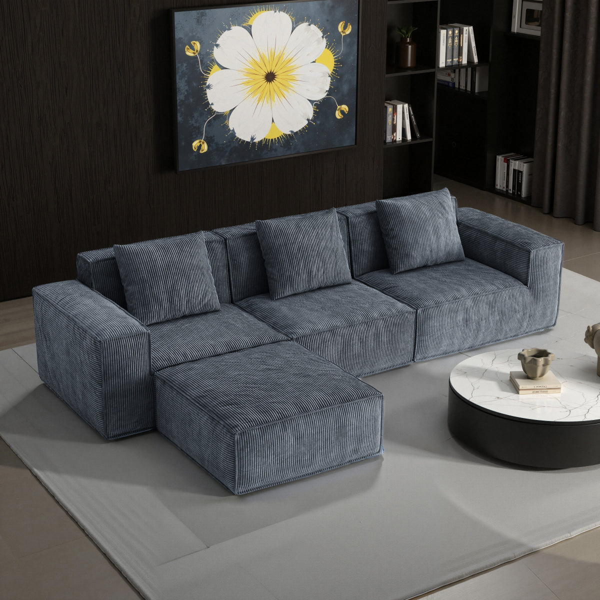 118-inch modular sofa can be converted into an oversized sofa bed Free conversion sofa set flexible configuration, soft corduroy cloud velvet fabric
