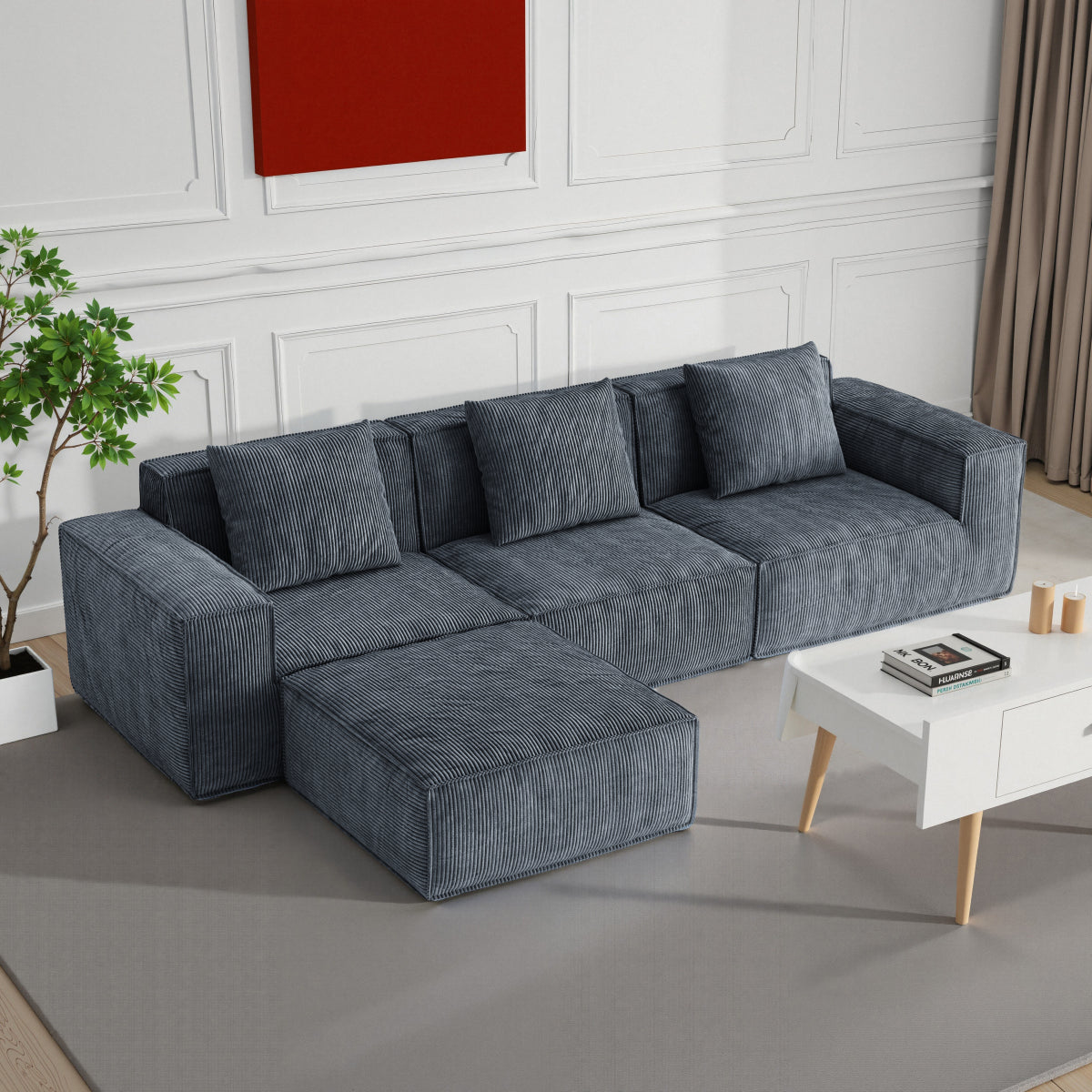 118-inch modular sofa can be converted into an oversized sofa bed Free conversion sofa set flexible configuration, soft corduroy cloud velvet fabric