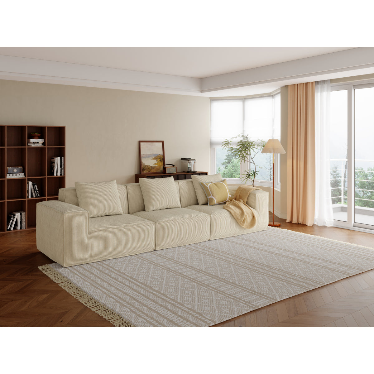 118-inch modular sofa can be converted into an oversized sofa bed  Free conversion sofa set flexible configuration, soft corduroy cloud velvet fabric