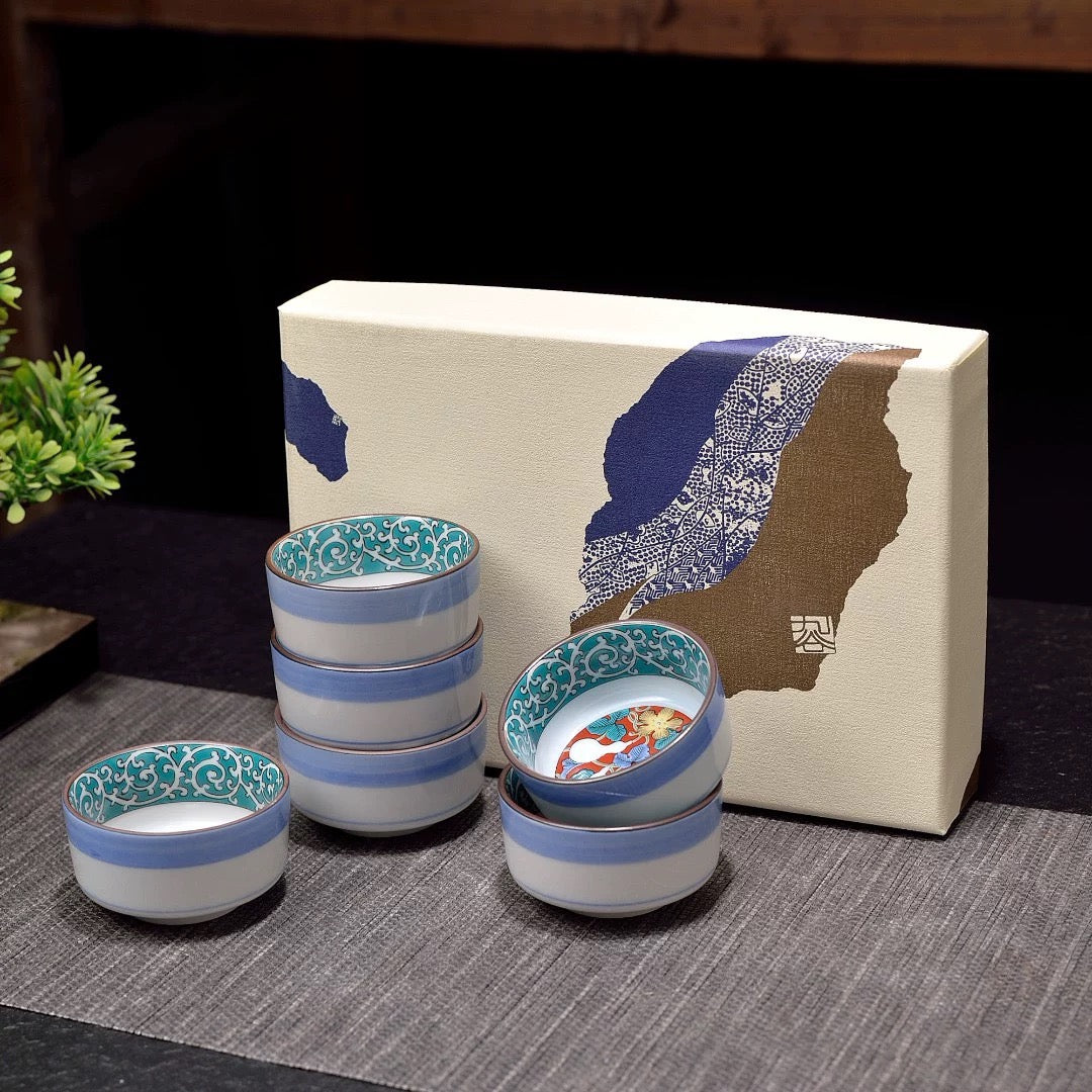 Kutani Ware Ukiyo-e Japanese Tea Cup Gift Set