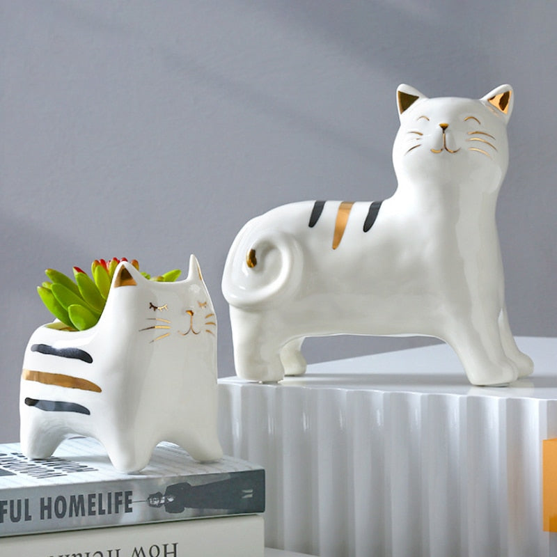 Ceramic Cat Vase Decor