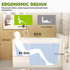 43" Acrylic Freestanding Bathtub with seat: Spacious rectangle Shape, Gloss White Finish, Chrome Overflow & Pop-Up Drain