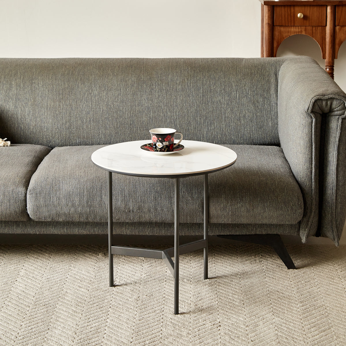 Round Metal Accent Table Small Gray Side Table for Living Room Bedroom