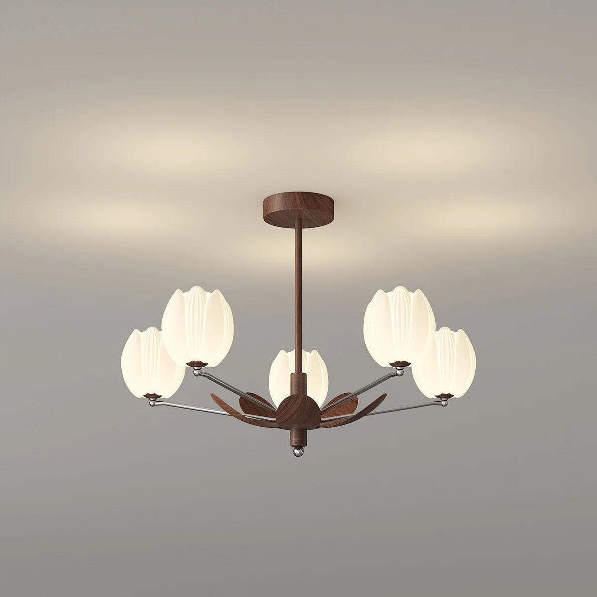 Retro Walnut Color Flower Chandelier for Living Room