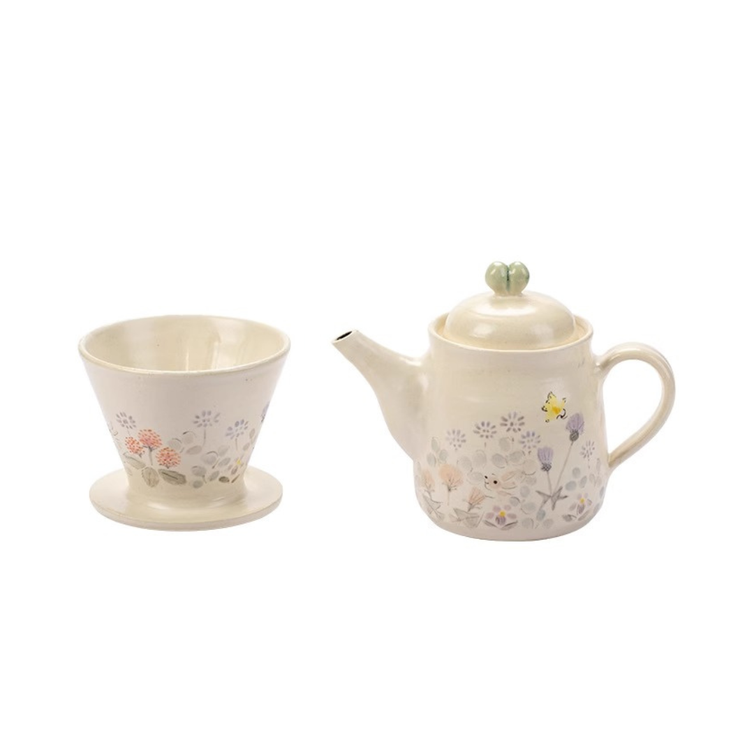 Kasama Ware Hand-Painted Countryside Teapot Set – Multi-Use for Tea & Coffee