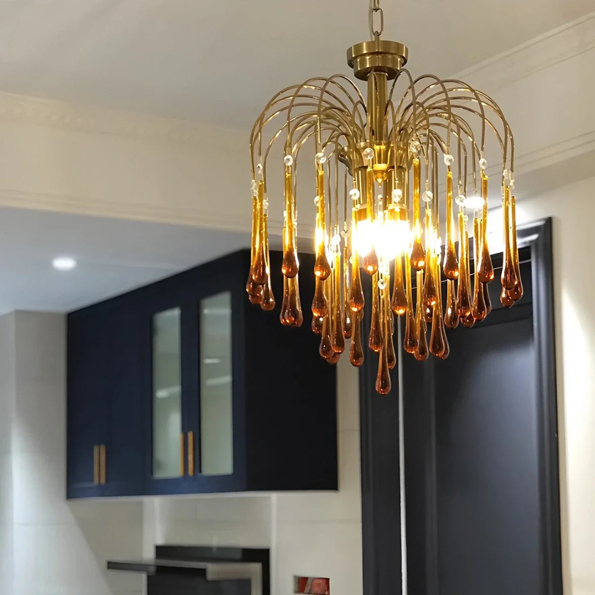 French Retro Water Drop Glass Chandelier