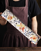 Fukutora Ware Hand-Painted Checkered Long Sushi Plate