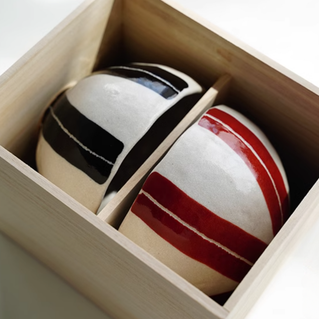 Mino Ware Vintage Underglaze Tokusa Couple Bowl Set – Wooden Box Edition