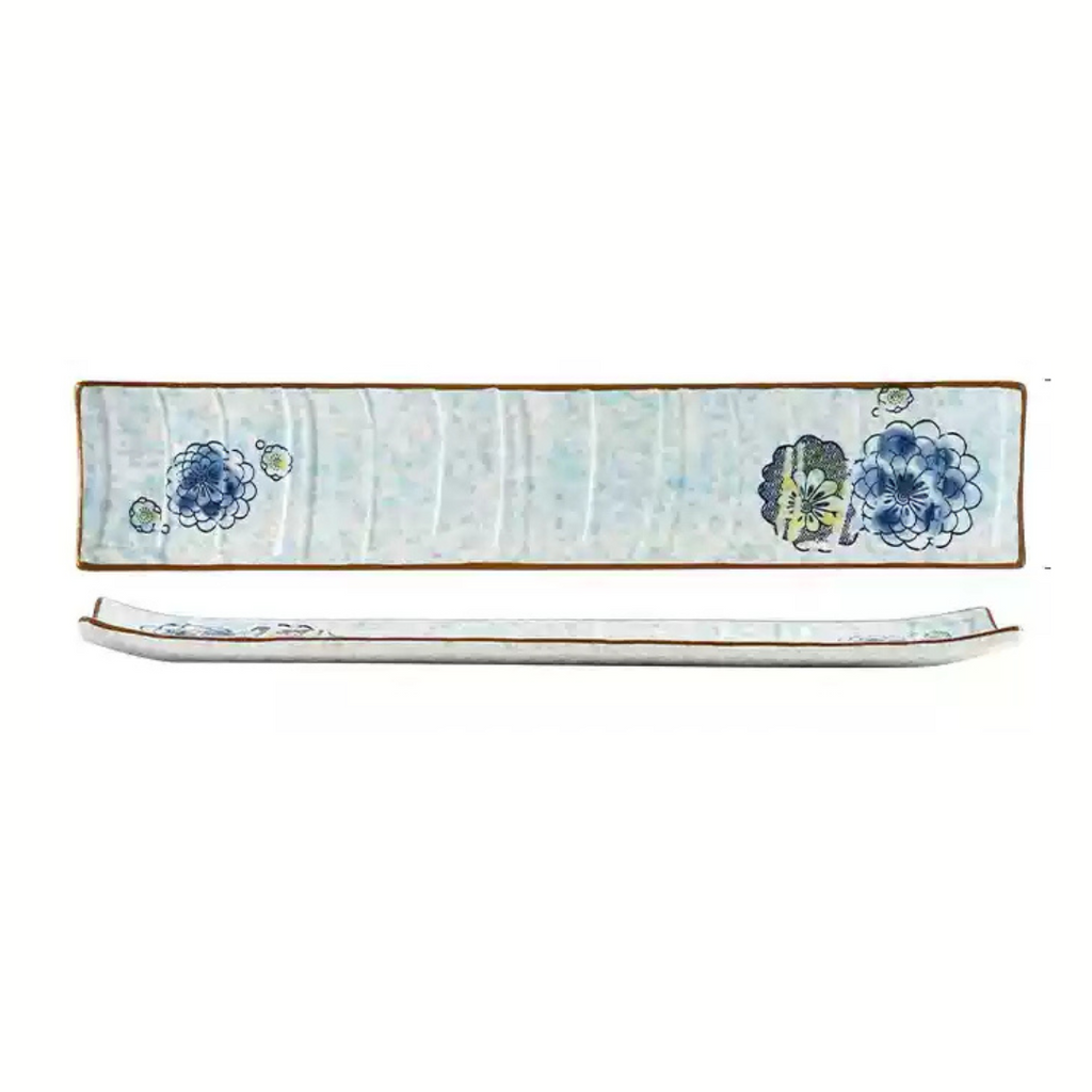 Fukutora Ware Hand-Painted Checkered Long Sushi Plate