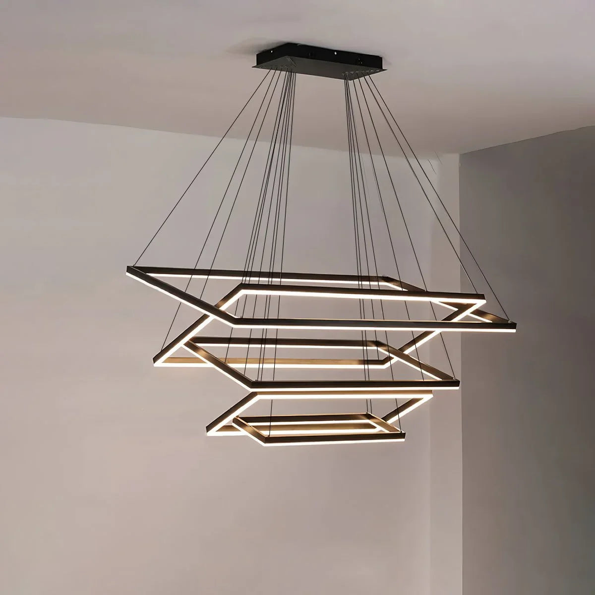 Modern Black Tiered Rectangular Chandelier