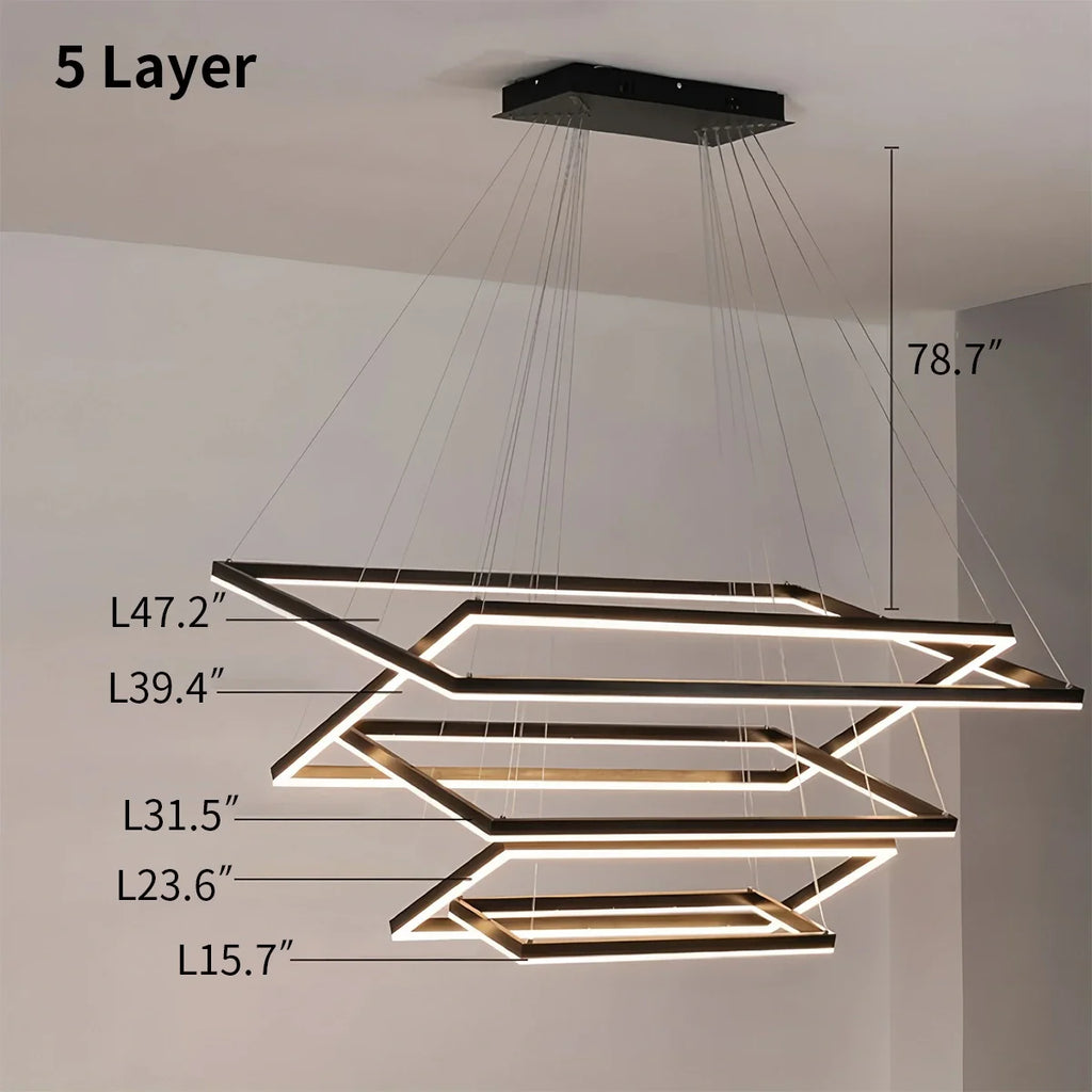 Modern Black Tiered Rectangular Chandelier