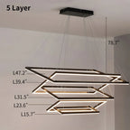 Modern Black Tiered Rectangular Chandelier