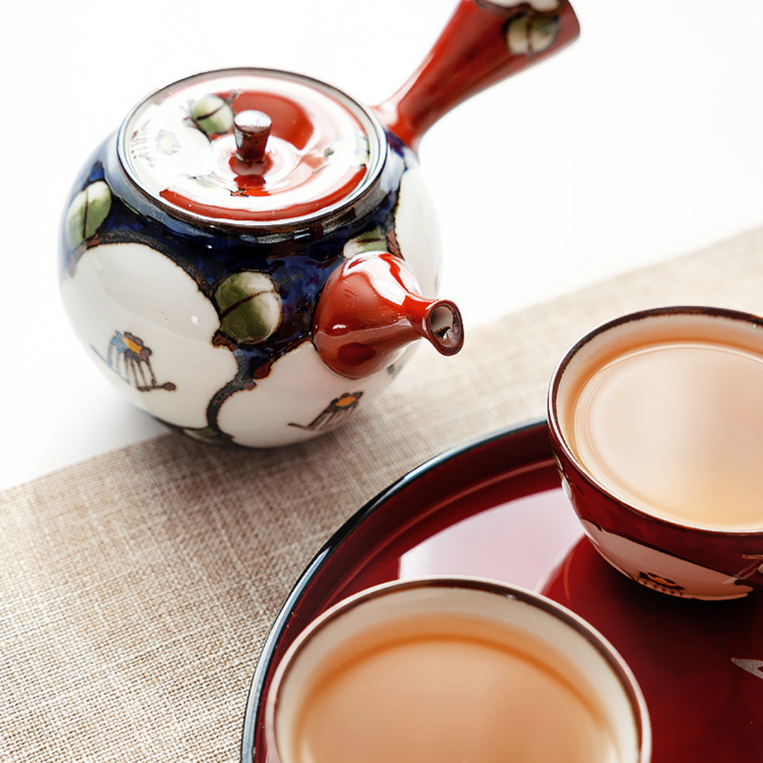 Arita-yaki Hand-Painted Vintage Camellia Teapot Set
