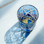 Edo Kiriko Hand-Carved Amber Lightning Pattern Whiskey Glass