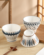 Yashin Underglaze Vintage Cone-Shaped Bowl Set