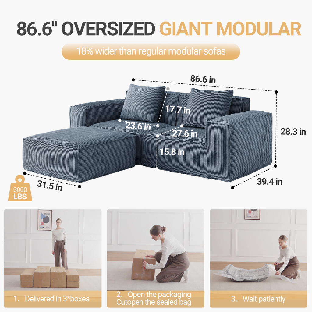 modular sofa can be converted into an oversized sofa bed Free conversion sofa set flexible configuration, soft corduroy cloud velvet fabric two person