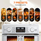 PlumChef 26QT Large French Double Door Air Fryer Oven 1700W 14 Presets 7in1 Silver