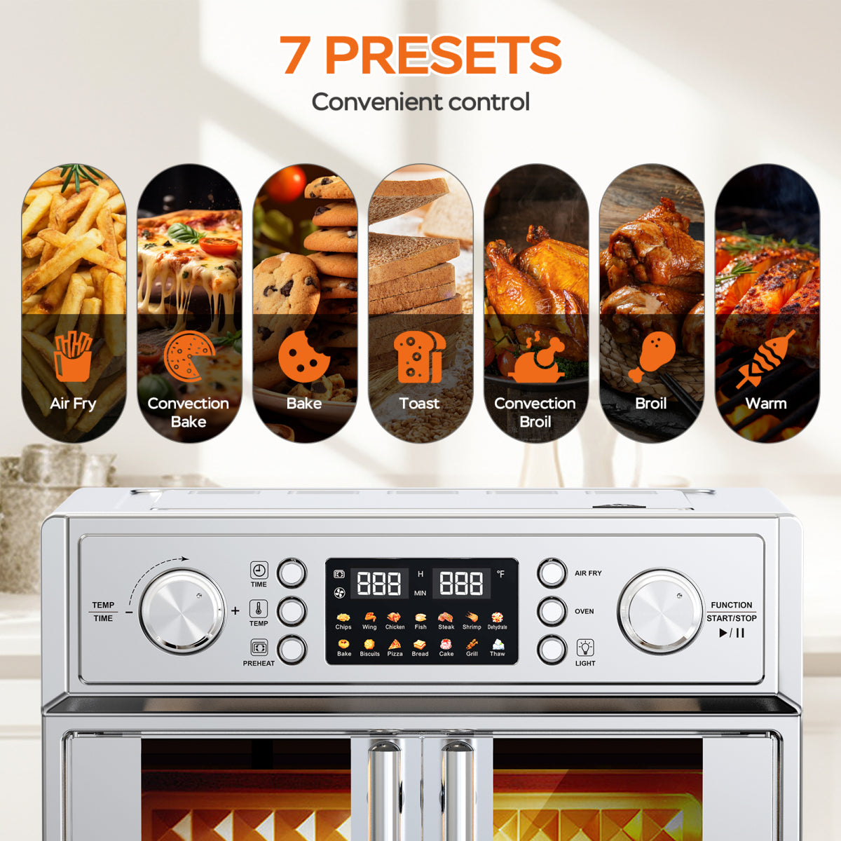 PlumChef 26QT Large French Double Door Air Fryer Oven 1700W 14 Presets 7in1 Silver