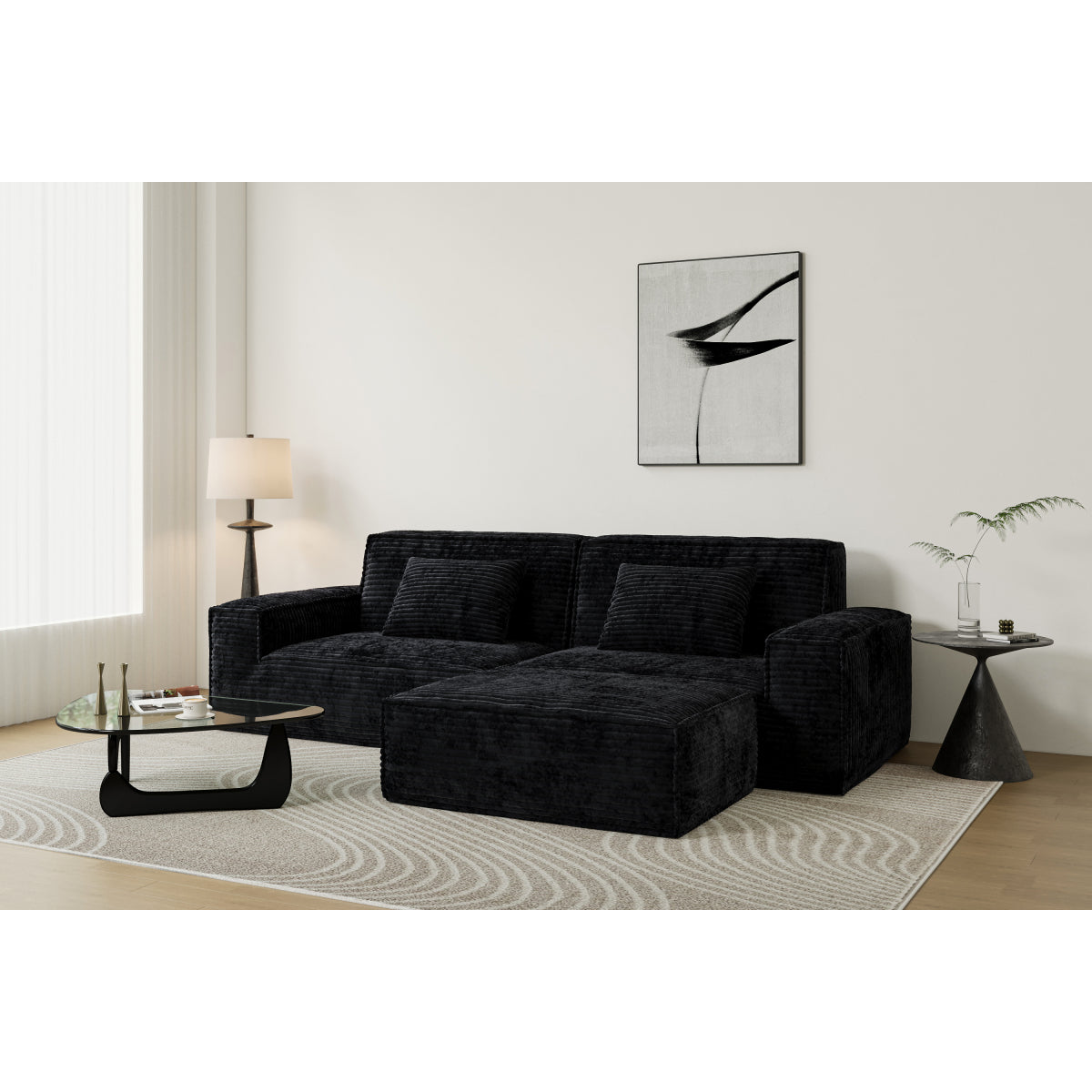 106.3 inch Striped Compression Chaise Longue Sofa