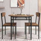 Space-Saving 3-Piece Drop Leaf Dining Set – Round Table with Foldable Leaves & 2 Chairs