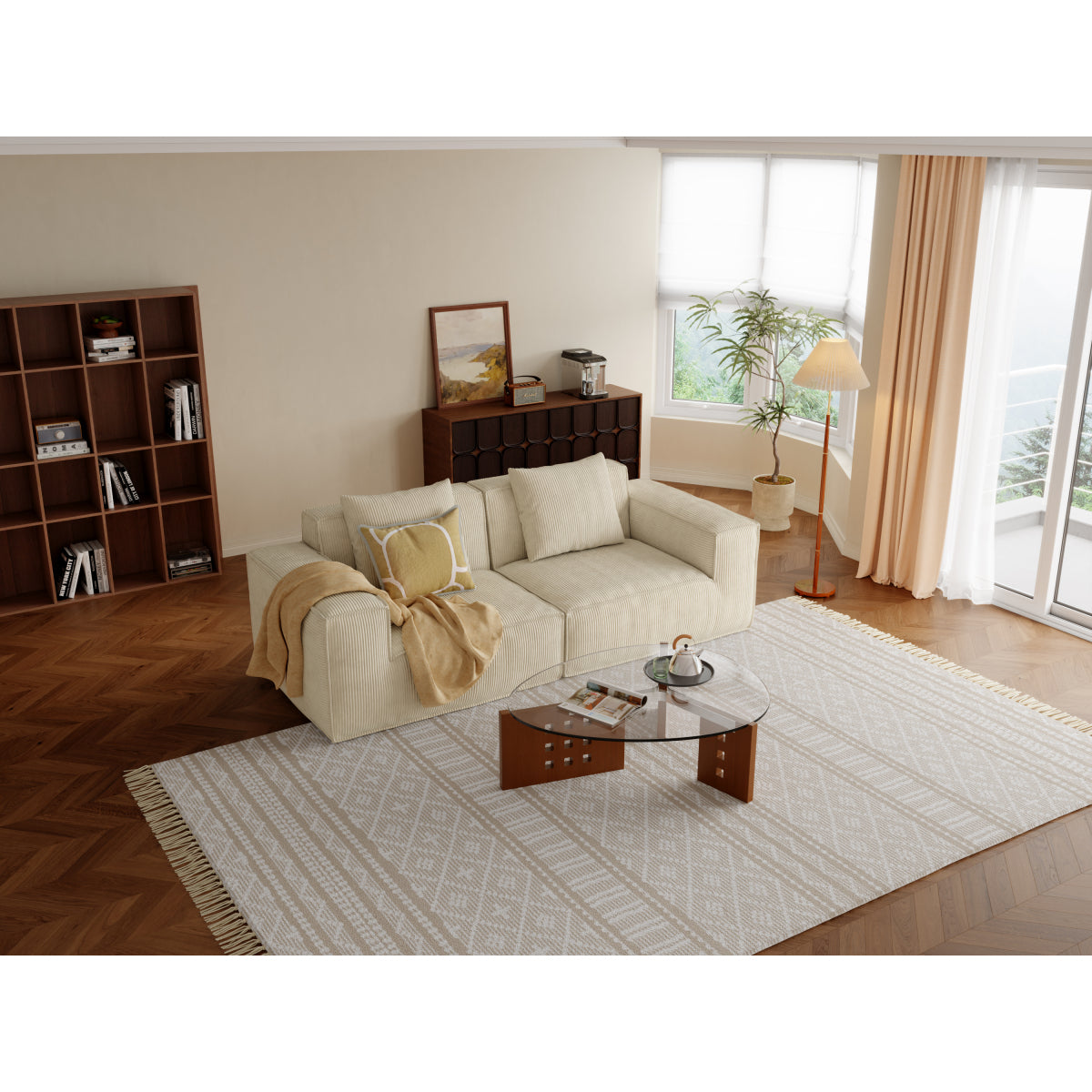 modular sofa can be converted into an oversized sofa bed Free conversion sofa set flexible configuration, soft corduroy cloud velvet fabric two person