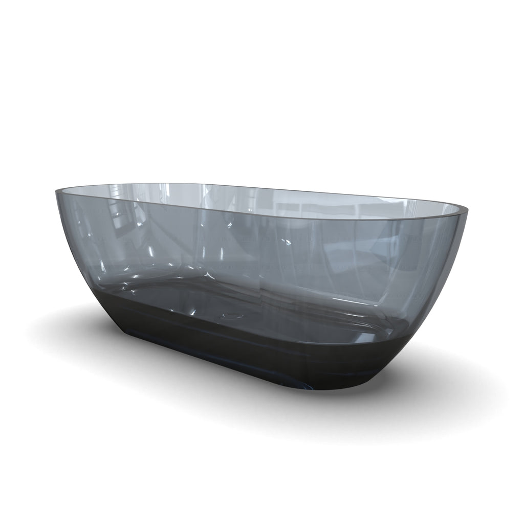 69 Inch Oval Freestanding Soaking Tub | Translucent Grey Blue Resin Stone| Deep Bath