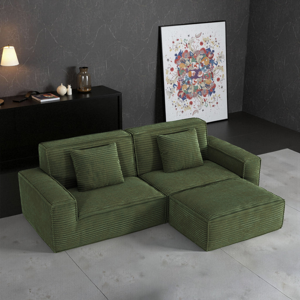 106.3in Compressed sofa with large stripes, modern style, comfortable home style, vacuum compression, full sponge, high rebound-Straight row with foot