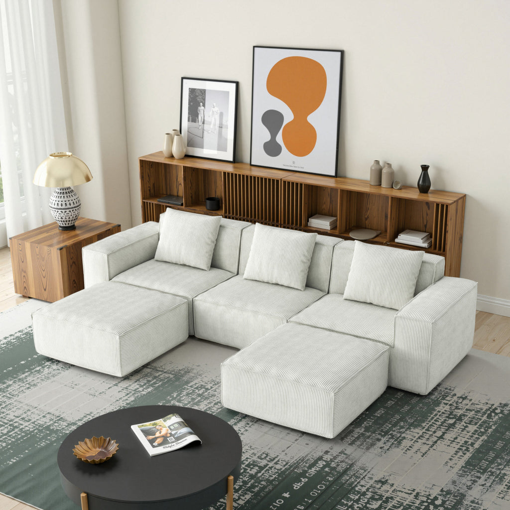 118-inch modular sofa can be converted into an oversized sofa bed Free conversion sofa set flexible configuration, soft corduroy cloud velvet fabric