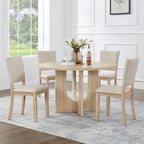 5-Piece Round Dining Set – 47.3" Table & 4 Upholstered Chairs, Light Oak & Beige