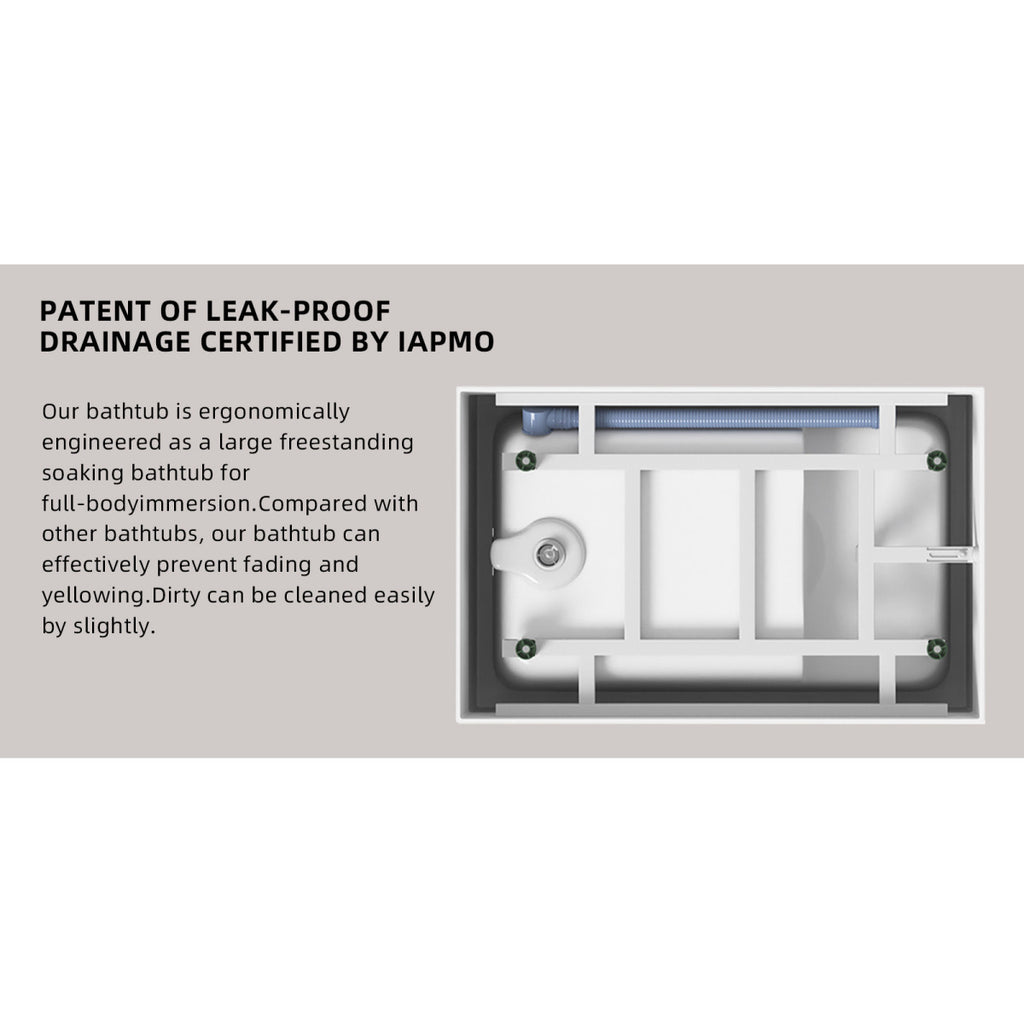 47" Acrylic Freestanding Bathtub ,Spacious rectangle Shape, Gloss White Finish, Chrome Overflow & Pop-Up Drain CUPC Certificate