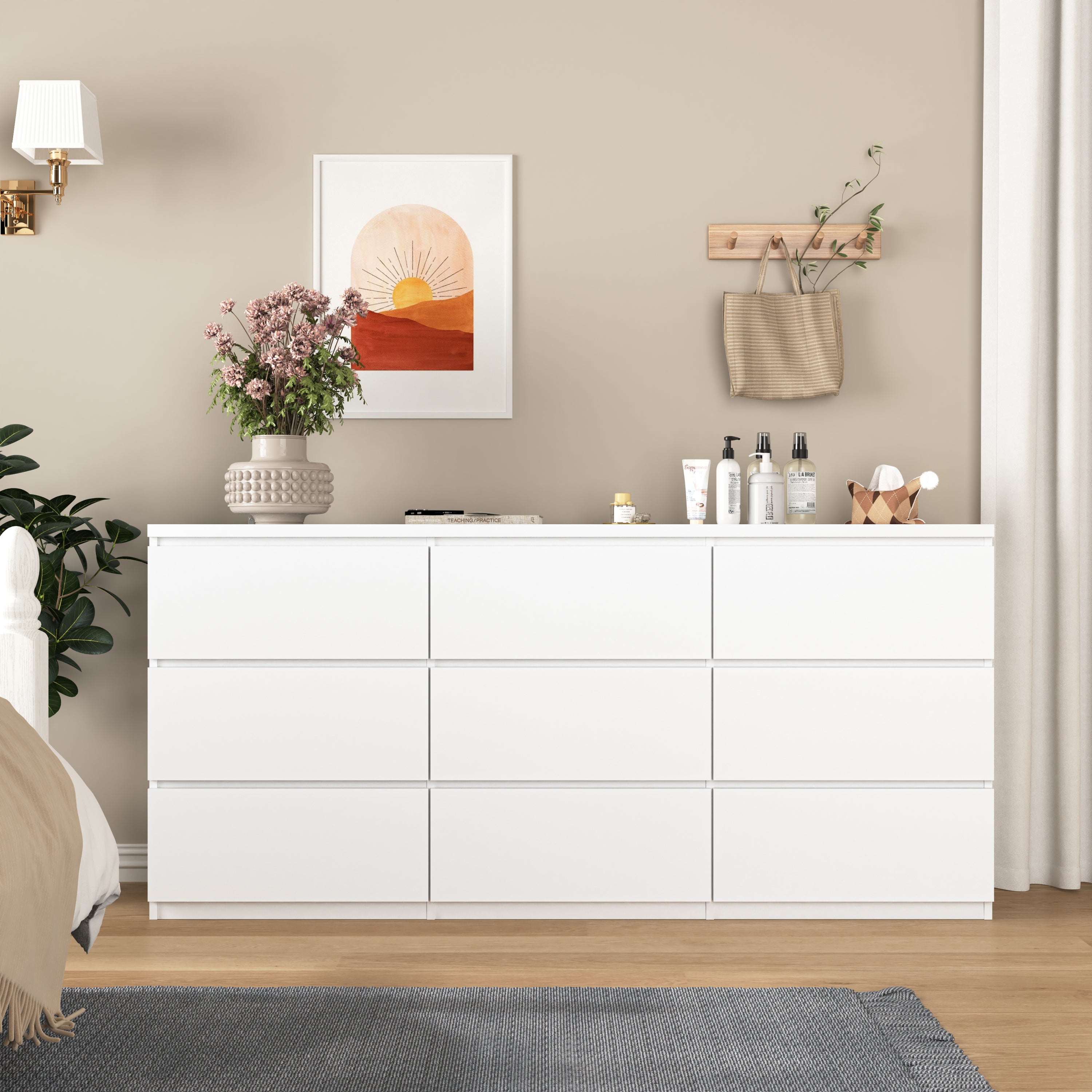 9-Drawer Dresser – Handle-less Matte Finish, 63" Wide, White