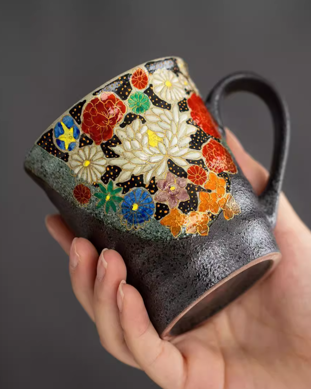 Kutani Ware Handcrafted Golden Floral Couple Mug Set – Wedding Gift