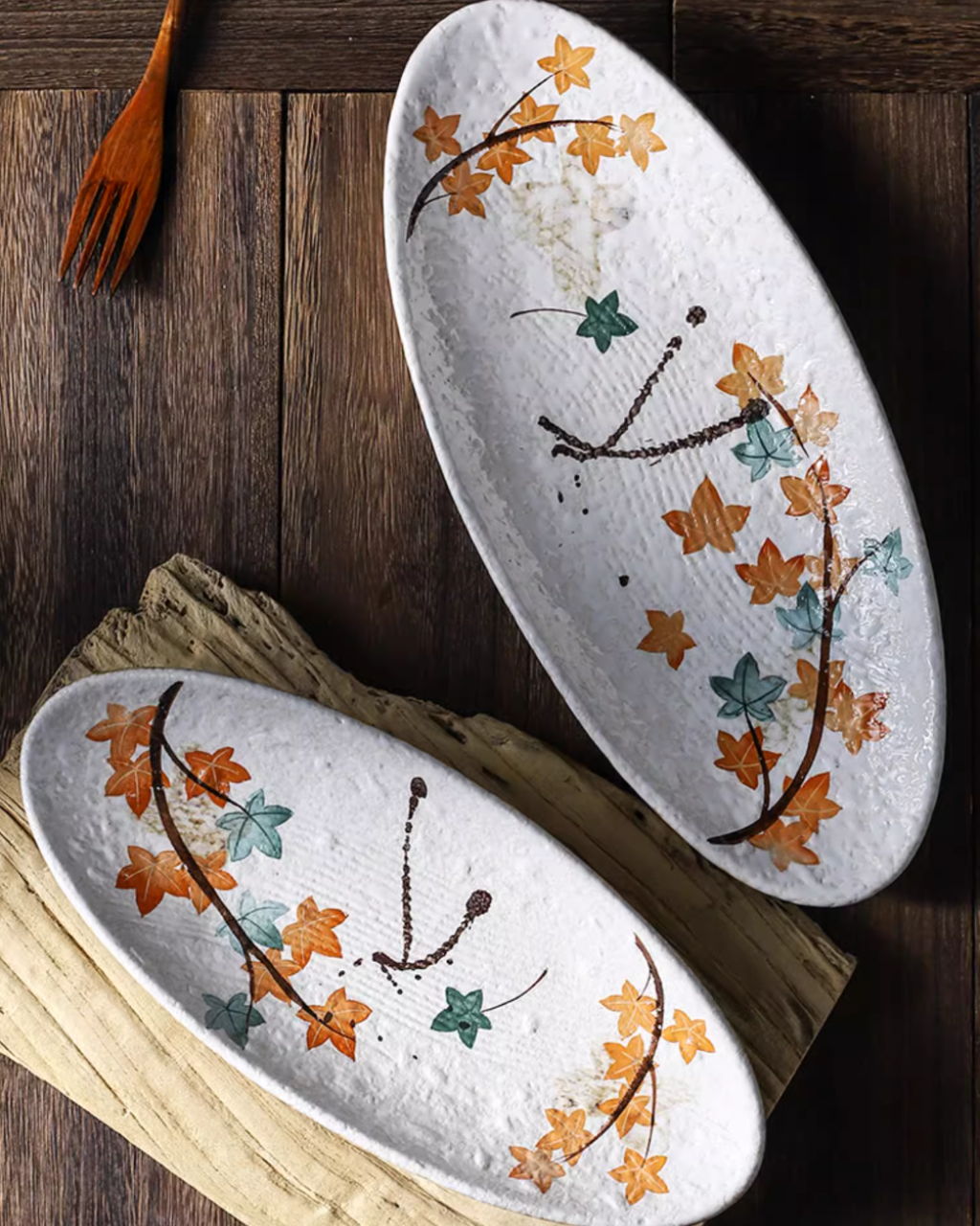 Fukutora Ware Hand-Painted Maple Leaf Sushi Plate