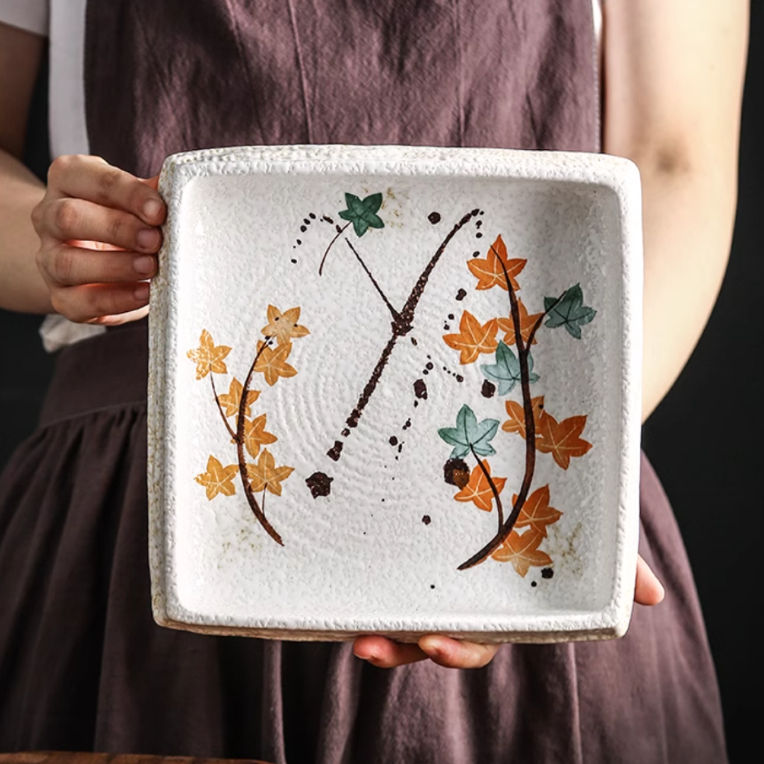 Fukutora Ware Hand-Painted Maple Leaf Plate