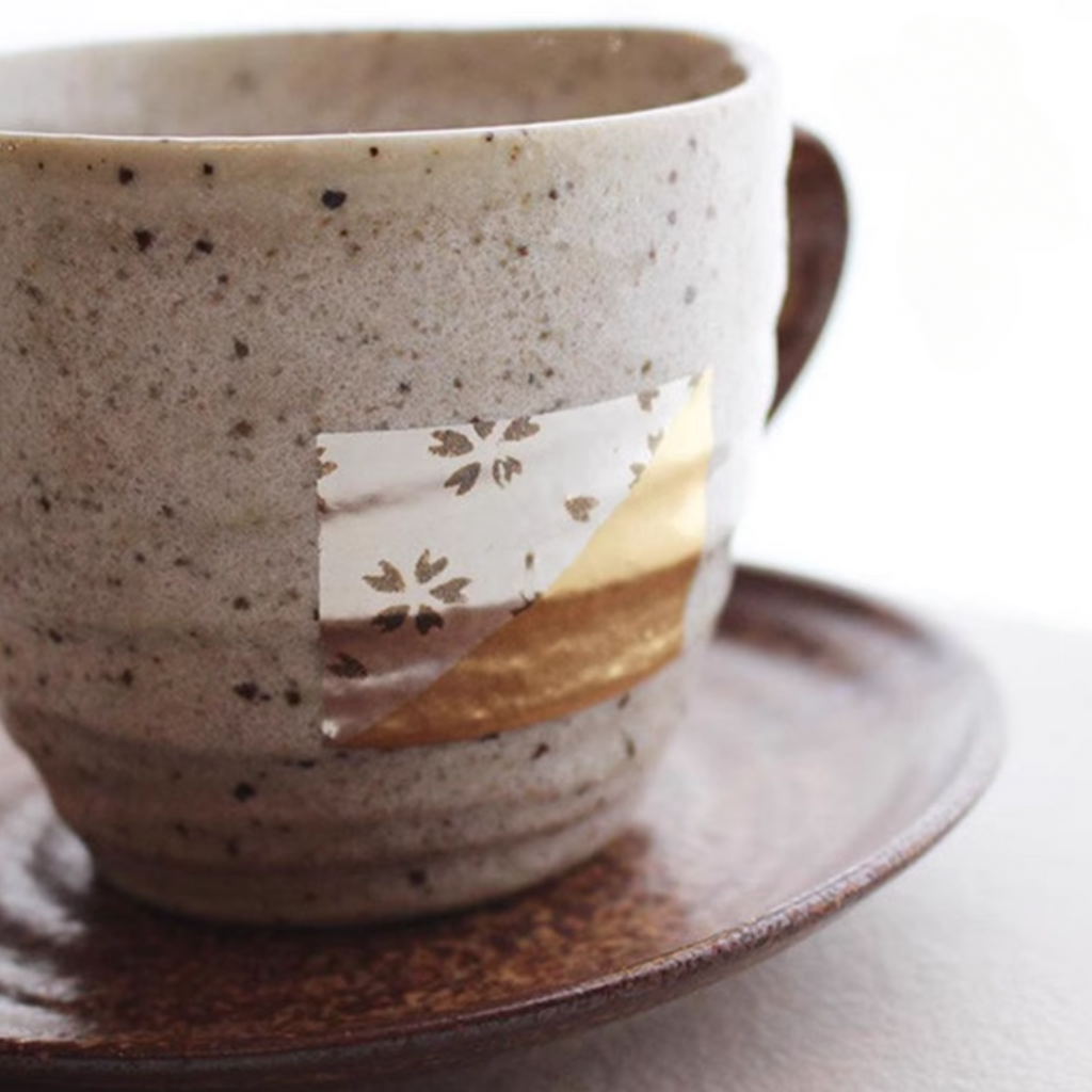 Hakuichi Handcrafted Vintage Ceramic Gold Leaf Autumn Reflection Mug Set