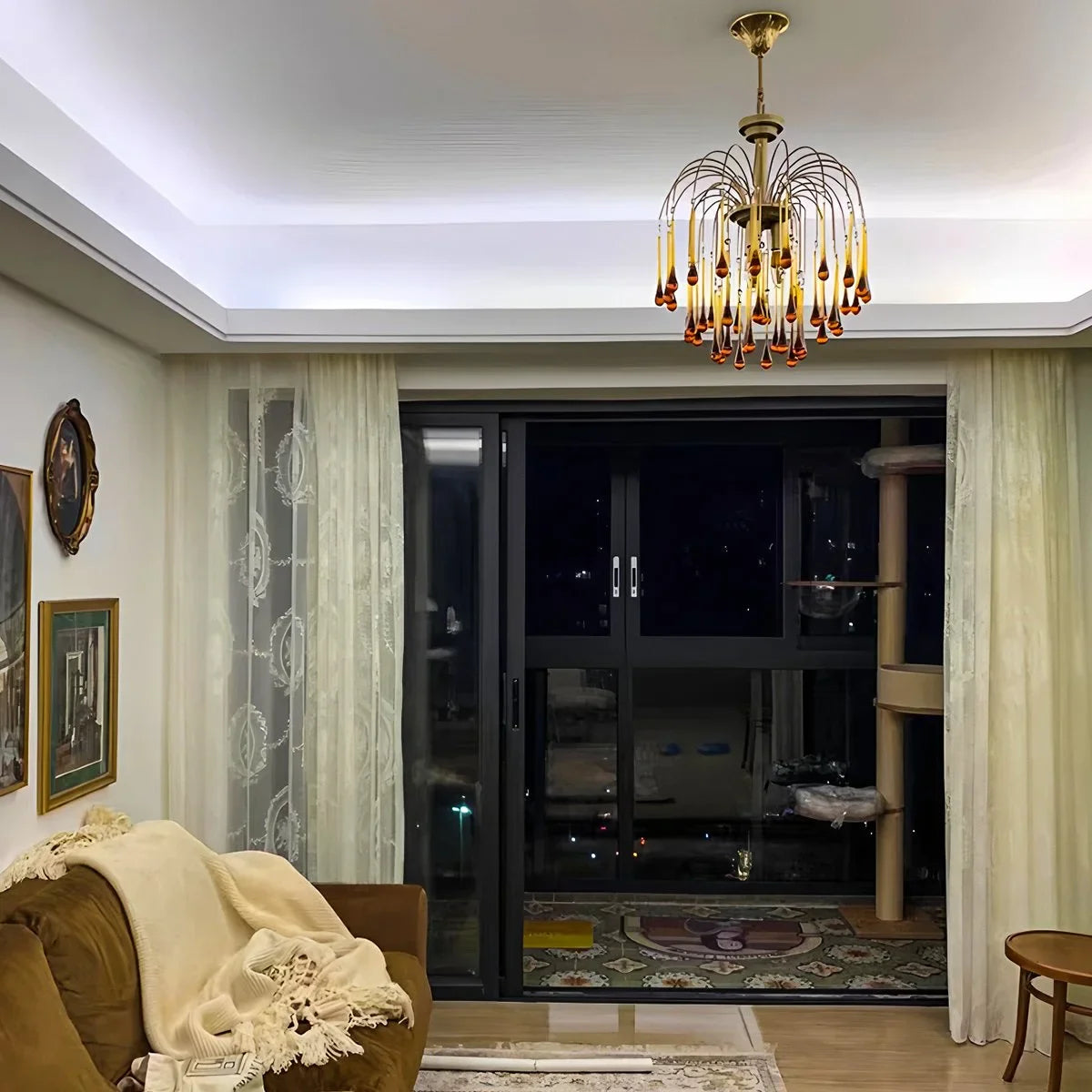 French Retro Water Drop Glass Chandelier