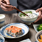 Mino Ware Funshuki Seiryuu Series Underglaze Bowl and Plate Set