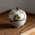 Kutani Ware Red Plum & Twin Sparrows Incense Burner – Hand-Painted by Nakamura Toshihito