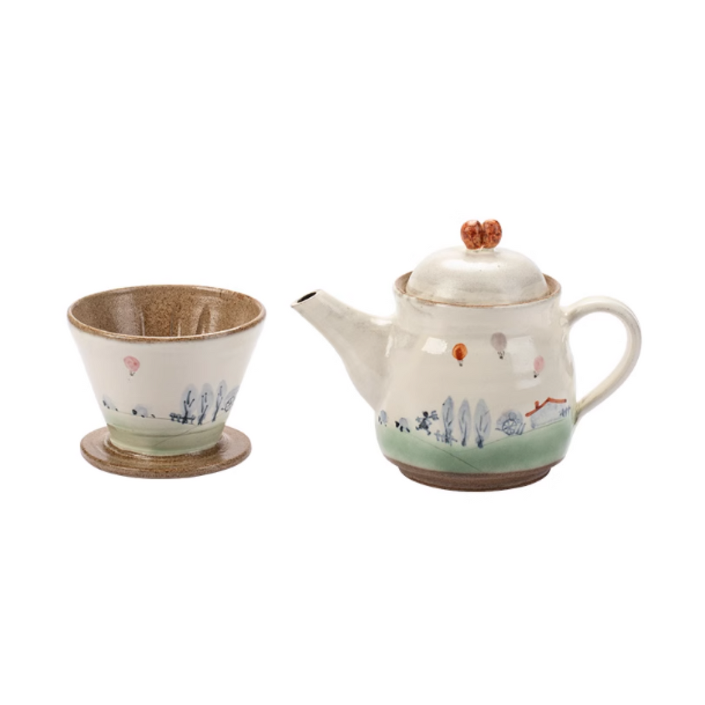 Kasama Ware Hand-Painted Countryside Teapot Set – Multi-Use for Tea & Coffee