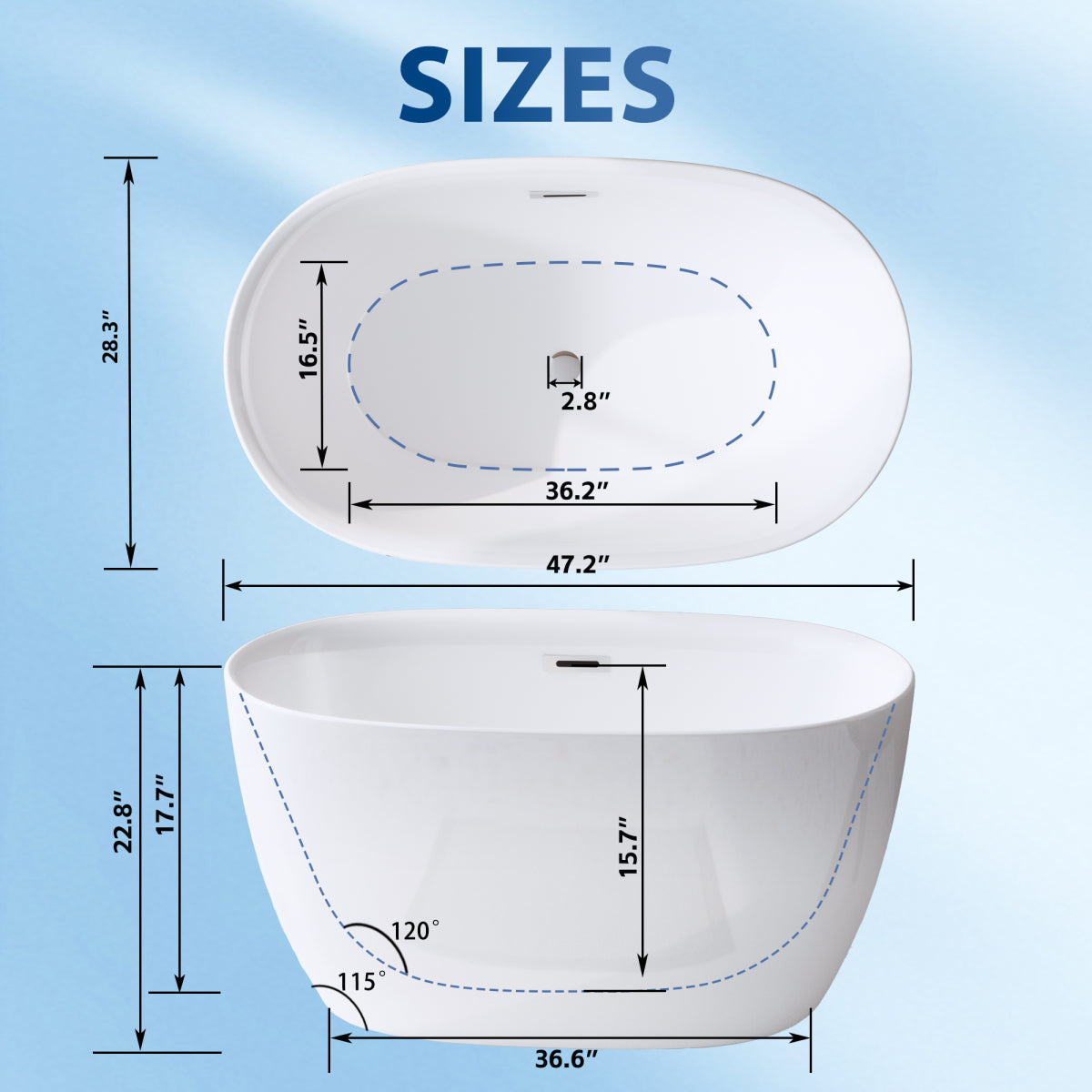 47-inch Sleek Oval Acrylic Tub