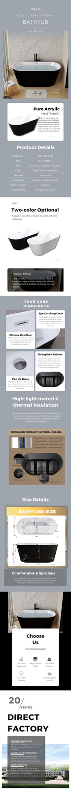 59" Black Freestanding Soaking Tub